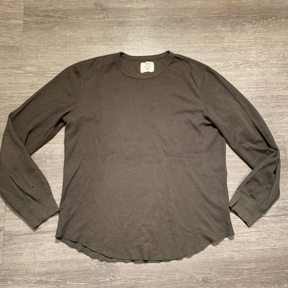 Buck Mason Shirt Mens Large Vintage Thermal Surplus Tee Green Waffle Knit Casual